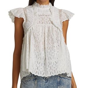 Sea Embrodiered Poplin Flutter Sleeve Top